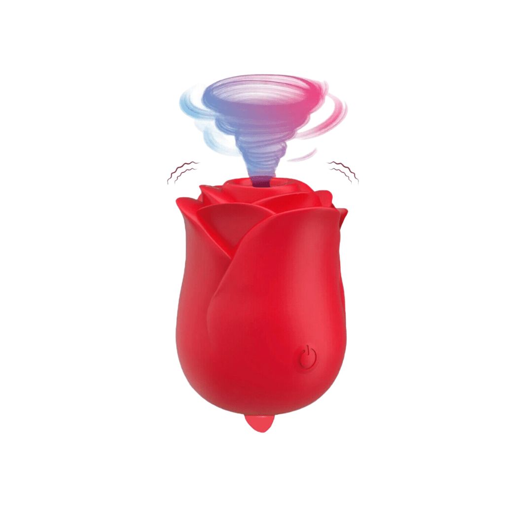 Dual action rose clitoral stimulator vibrator with tongue flicking sensations