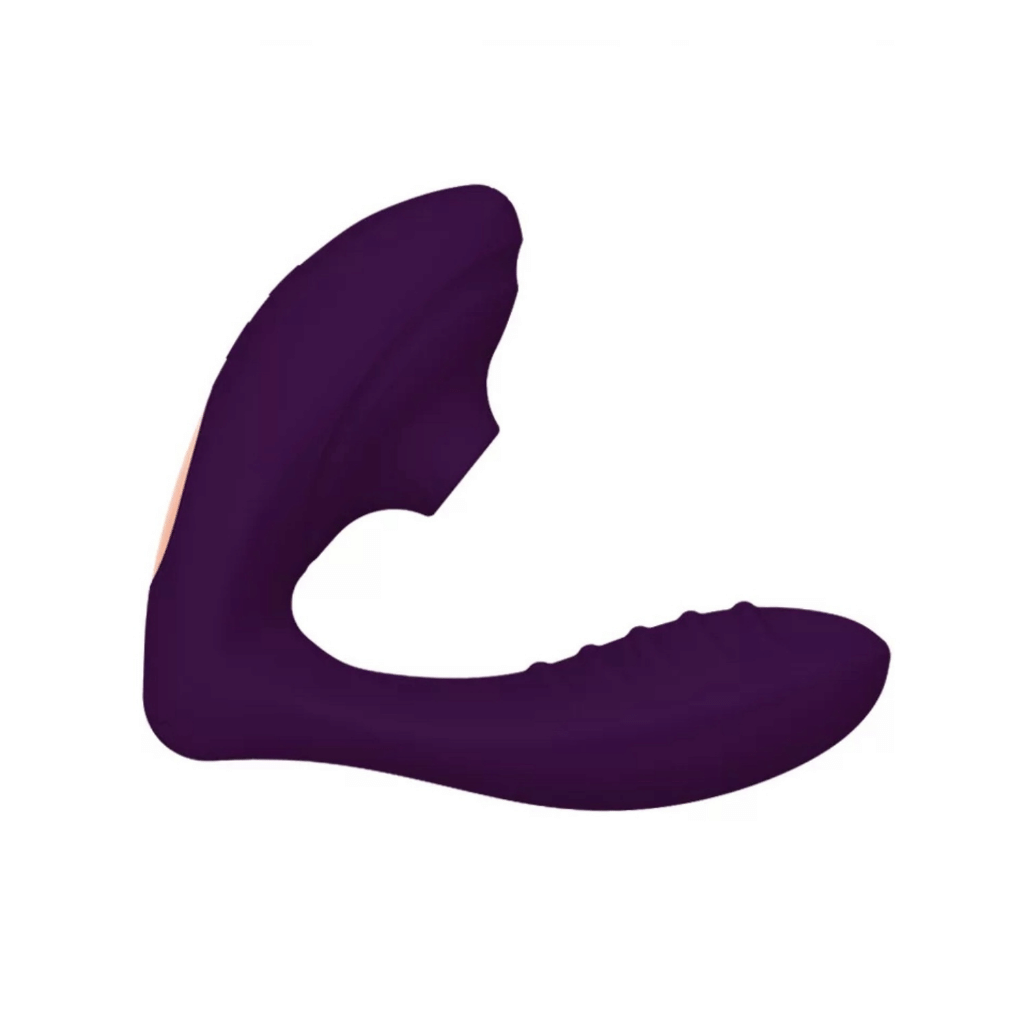 Dual action silicone flex vibrator with clit suction