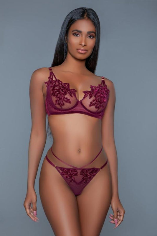 Evangeline Lace Applique Bra and Thong Set Be Wicked