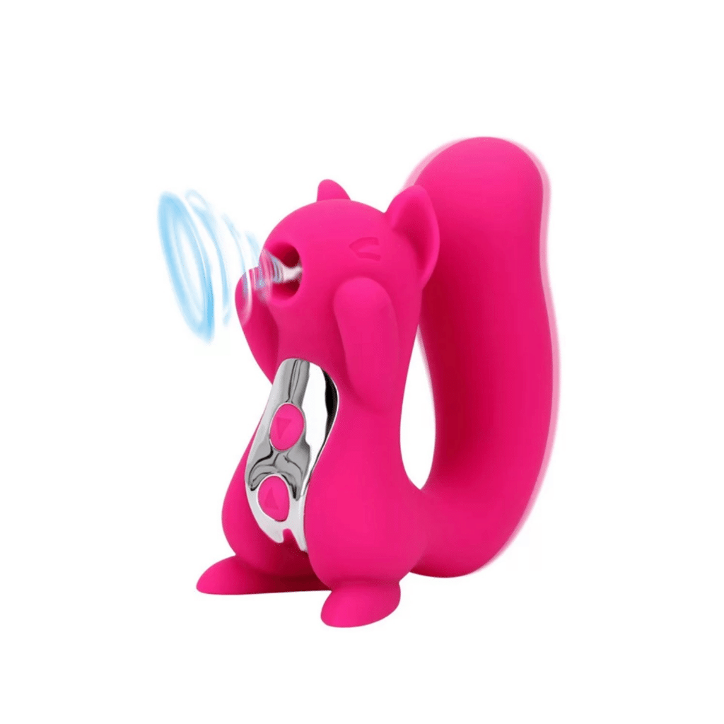 Cute squirrel designed multi-speed vibrator with suction and a vibrating tail for dual pleasure