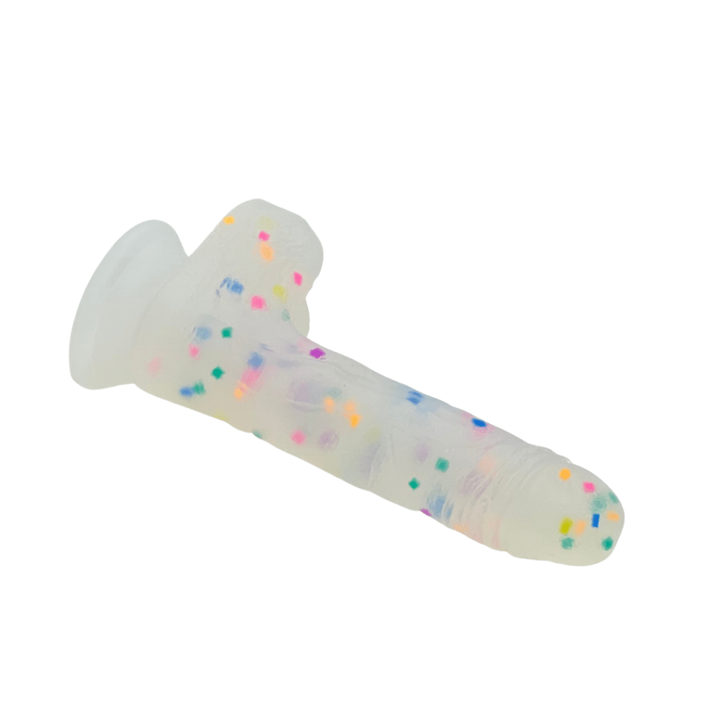 6-inch silicone dildo clear with confetti sprinkles