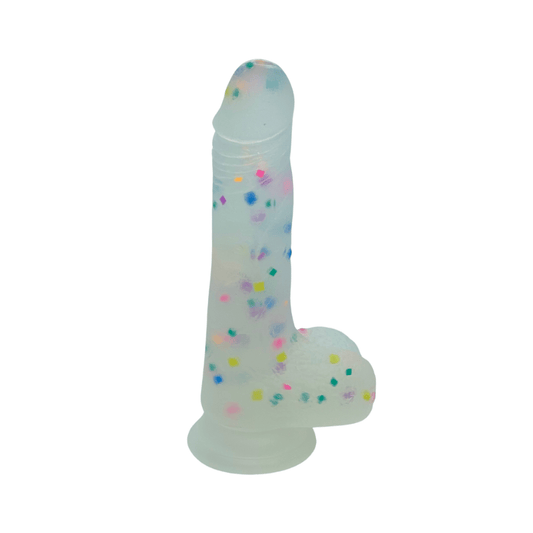 6-inch silicone dildo clear with confetti sprinkles