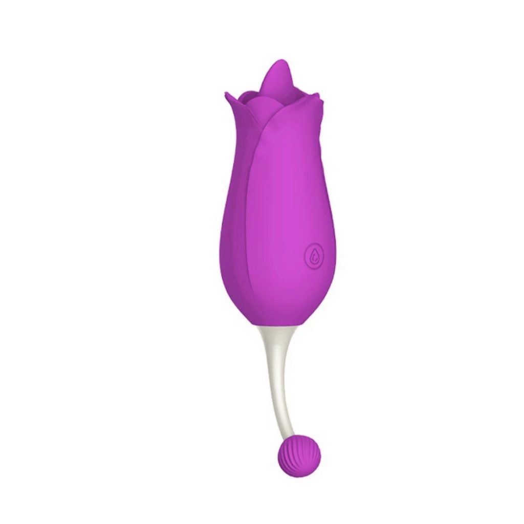 Dual action flower shaped vibrator with tongue flicking sensations and G-spot stimulation