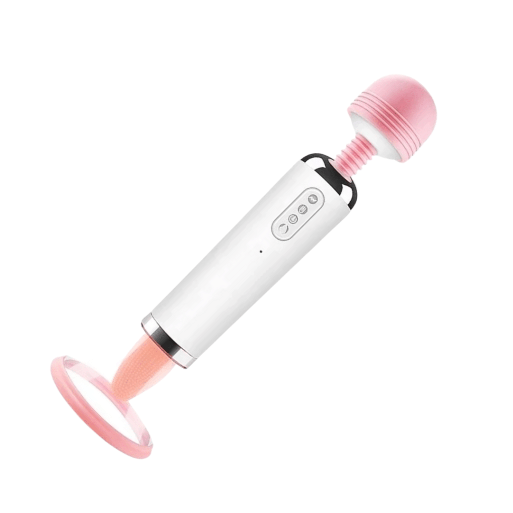 Rechargeable heating dual-ended wand with clit suction and tongue flicking stimulation