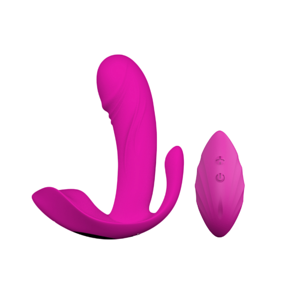 Triple penetration wearable panty vibrator in magenta with remote control